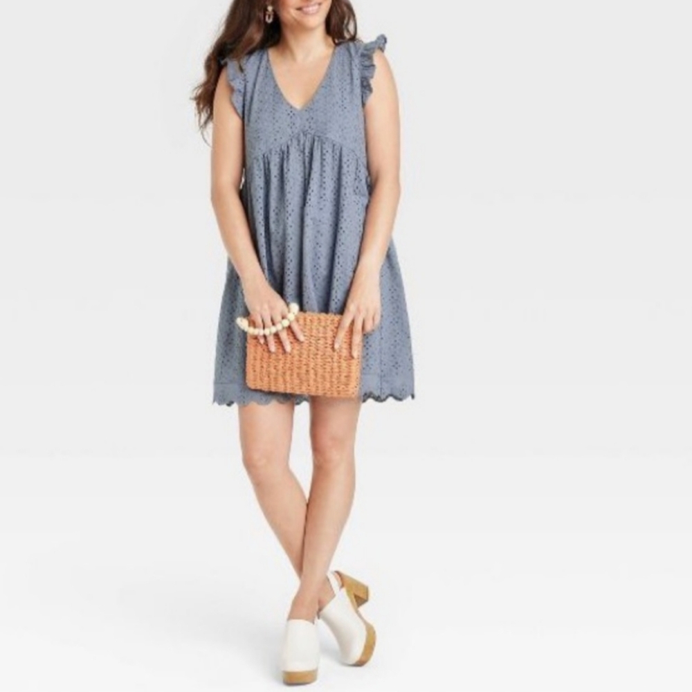 Knox Rose Women's Blue Eyelet Dress, Size XL, 100% Cotton. - Picture 3 of 16